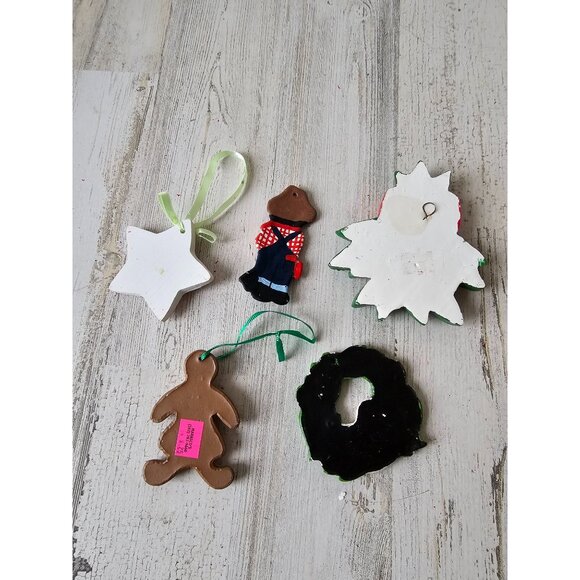 Vintage ceramic partridge pear snowman star Farmer gingerbread ornament set - Picture 2 of 7
